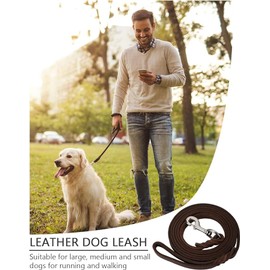 Leather Dog Lead Long Leads for Dog Training Leather Belt Safety Traction Rope Perdurable Copper Clasp Stylish Braided Design for Large Medium Small Dogs Training & Walking(5-ft Brown)