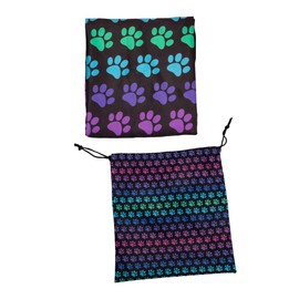 GreaterGood Sand-Free Colorful Microfiber Beach Pool Towel Quick-Dry, Lightweight & Travel-Ready with Drawstring Pouch Paw Print (Rainbow Paws)