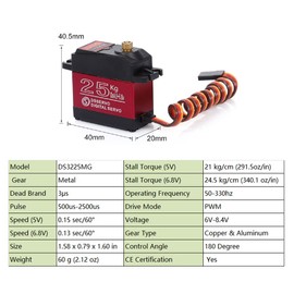 2Pcs DS3225MG 25KG High Torque Digital Servo , Waterproof RC DSSERVO for 1/8 1/10 1/12 Scale RC Crawler Truck 180 Degree