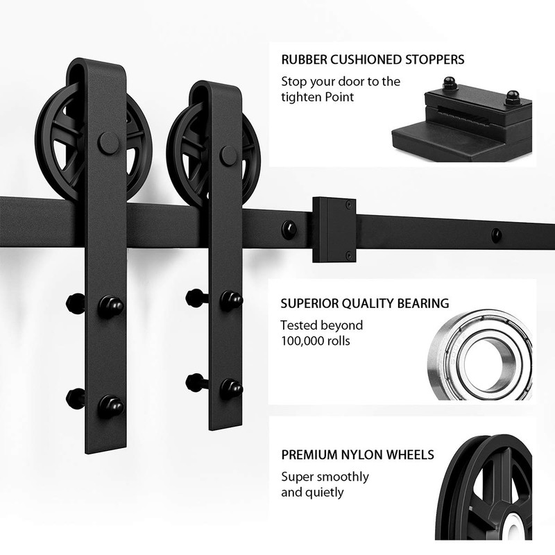 SMARTSTANDARD 6ft Heavy Duty Sliding Barn Door Hardware Kit, Black,