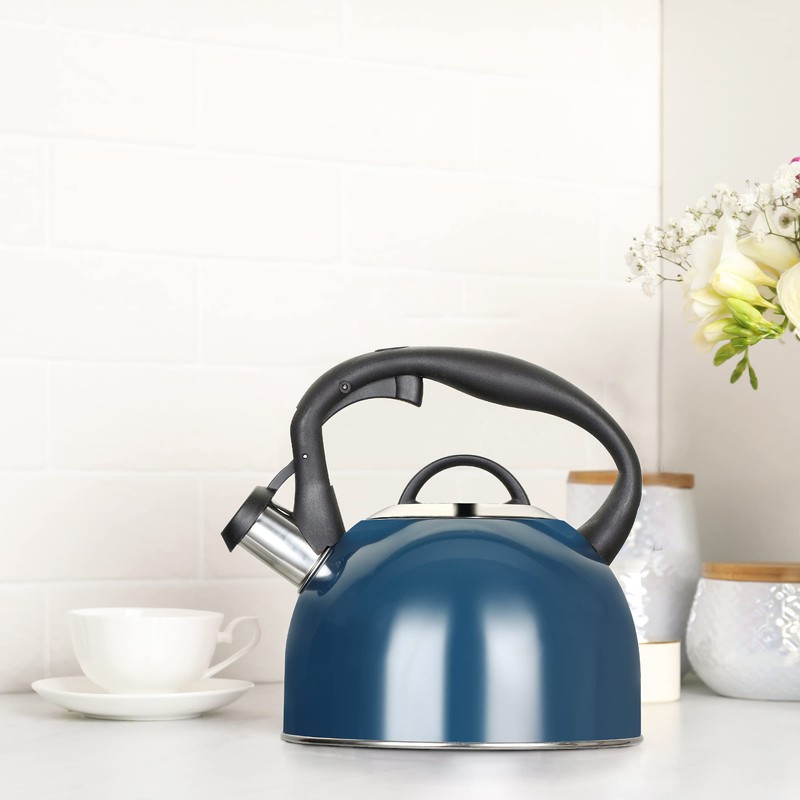 MAISCHOU Stove Top Whistling Kettle 2.5L Stainless Steel (Navy Blue)