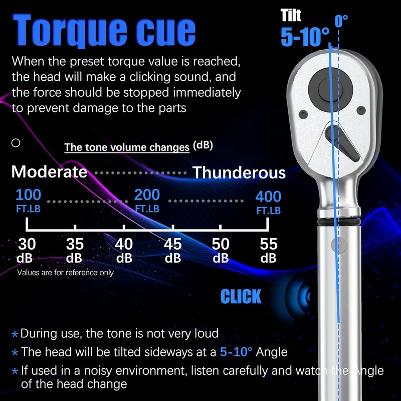 3/4'' 100-400 Ft Lb Torque Wrench Heavy Duty, Dual Direction