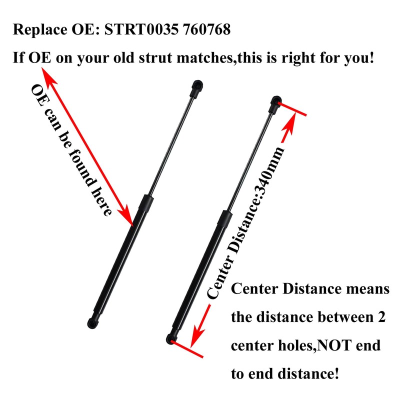 AONNOUS Pair 340mm 90Newtons Side Window Gas Struts for EGR