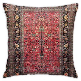 Antique Persian Red Rug Throw Pillow Covers 18"X18" Cozy Velvet Square Throw Pillowcases Home Decor For Bed Couch Sofa Living Room Cushion Cover