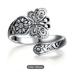 Unbranded Butterfly Flower Adjustable Spoon Ring Silver