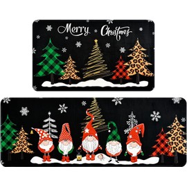 FRAMICS Merry Christmas Kitchen Rug Set of 2, Buffalo Plaid Tree Gnome Kitchen Rugs and Mats, Non Skid Washable Absorbent Kitchen Rugs for Home Laundry Bedroom, 17'' x 47''+ 17'' x 30'' Xmas Decor