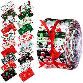 40 Pcs Christmas Jelly Cotton Fabric Patchwork Roll, 2.55 Inch Xmas Jelly Fabric Strips, Pre-Cut Jelly Fabric Patchwork Cotton Fabric for Quilting and Sewing DIY Crafts (Vivid Style)