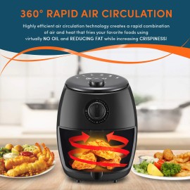 Elite Gourmet 2.1 Quart Compact Air Fryer Oil Free Healthy Cooking 1000W