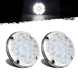 Partsam 2Pcs 7" Round White LED Backup Lights 17 LED Marker Clearance Running Lights Surface Mount for Transit Vehicles Bus Truck Trailers