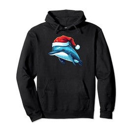 Cute Spinner Dolphin Wearing Santa Hat Funny Animal Xmas Pullover Hoodie