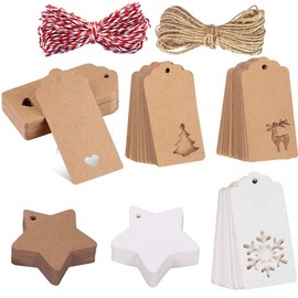 Pack of 150 Christmas Gift Tags, Kraft Paper Tags, Star Shape, Gift Tags with 20 m String, Gift Tags Kraft Paper for Gift Tags, Honey, Jam, Price, Name