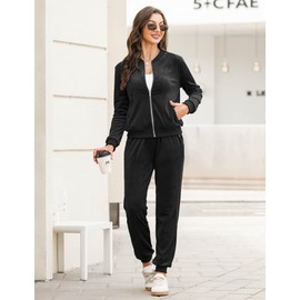 Women's Velour Tracksuit Set 2 Piece Loungewear Joggers Set Ladies Velour Sportwear Set Long Sleeve Tracksuit Loungewear Set