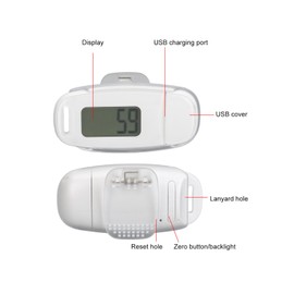 Podómetro 3D, Pantalla LCD Grande, Recargable por USB, Podómetro Ligero Portátil Preciso con Cordón para Mujeres, Hombres y Niños (Blanco)