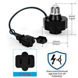 Light Socket Outlet Adapter E26 Light Bulb to Outlet Socket Converter Light Bulb Plug Adapter for Porch Light Socket,Camera,Garage Light 2-Pack