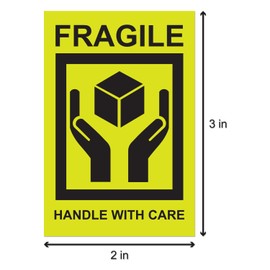 1200 Labels, 2 x 3 inch, Yellow - Fragile Labels, Handle with Care Labels, Shipping Labels / Fragile Stickers, Handle with Care Stickers