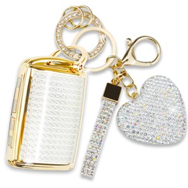 Simocky Key Fob Cover with Diamond Keychain, Car Key Shell for Women, Compatible with 2019-2022 Mazda 3 Hatchback 2020-2022 CX-5, CX-30, CX-10 (3 Buttons-Gold Heart)