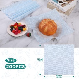 GeeRic Waxed Deli Paper Sheets 12 * 12 Inch, 200 Pcs Food Basket Liners for Sandwiches, Burgers, Wave Deli Wrap Wax Paper Sheets Blue