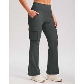 G Gradual Women's Fleece Lined Cargo Pants 6 Pockets Water Resistant Thermal Winter Hiking Flare Leggings for Outdoor (Dark Grey, Inseam 30", XL)