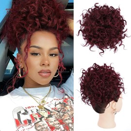PORSMEER Dark Red Messy Bun Hair Piece,Loose Wave Curly Hair Buns Hair Piece Elastic Drawstring Messy Bun Short Curly Ponytail Extension Synthetic Extensions for Women Daily Use