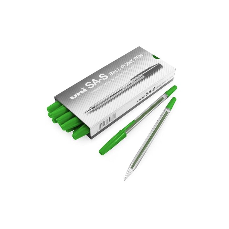 MITSUBISHI Uniball SA-S Pen, Green, 0.7mm, Pack of 12