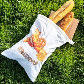 GRINBAG - 2 Pack Reusable Bread Bag, Sustainable Bread Storage w/Zipper, Freezer Bag, 100% Cotton, Eco-Friendly, Homemade Sourdough Bread Loaf Container, XLarge Reusable Food Storage Box