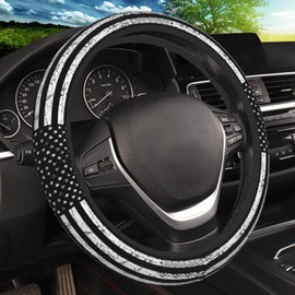 Black White American Flag Elastic Steering Wheel Cover, Non-Slip Breathable Neoprene Steering Wheel Covers, Men Car Accessories, Universal 15 Inch Fit Auto, Suvs, Truck