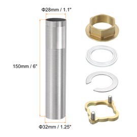 uxcell Faucet Mount Extension Shank 6"x 1.25" Stainless Steel Pipe Faucet Extension Nipple Locknut Kit Extension Threaded Longer Fixed High Foot with Nut and Gasket Faucet Fittings