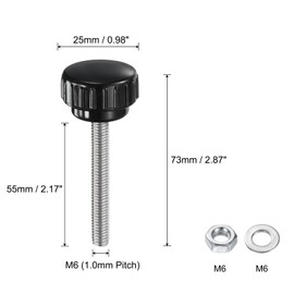 uxcell 4 Sets Knurled Knobs Thumb Screws with Nuts Washers, Metric M6 x 55mm Male Thread 25mm Plastic Head, 304 Stainless Steel Stud Hand Knobs Clamping Thumbscrews Handles, Black