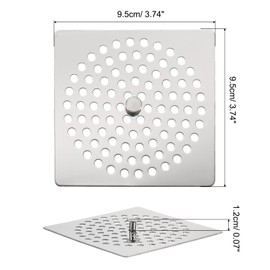 uxcell Shower Drain Hair Catcher, 3.7 inch Stainless Steel Square Floor Drain Cover Anti-Clogging Protection Cover Replacement for Furniture Repair Bathroom Kitchen