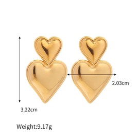 GIRIOIZ Dangling Double Heart Drop Earrings For Women Love Heart Lightweight Dangle Earrings Chunky Gold Hoop Earrings Gift (Gold Heart)