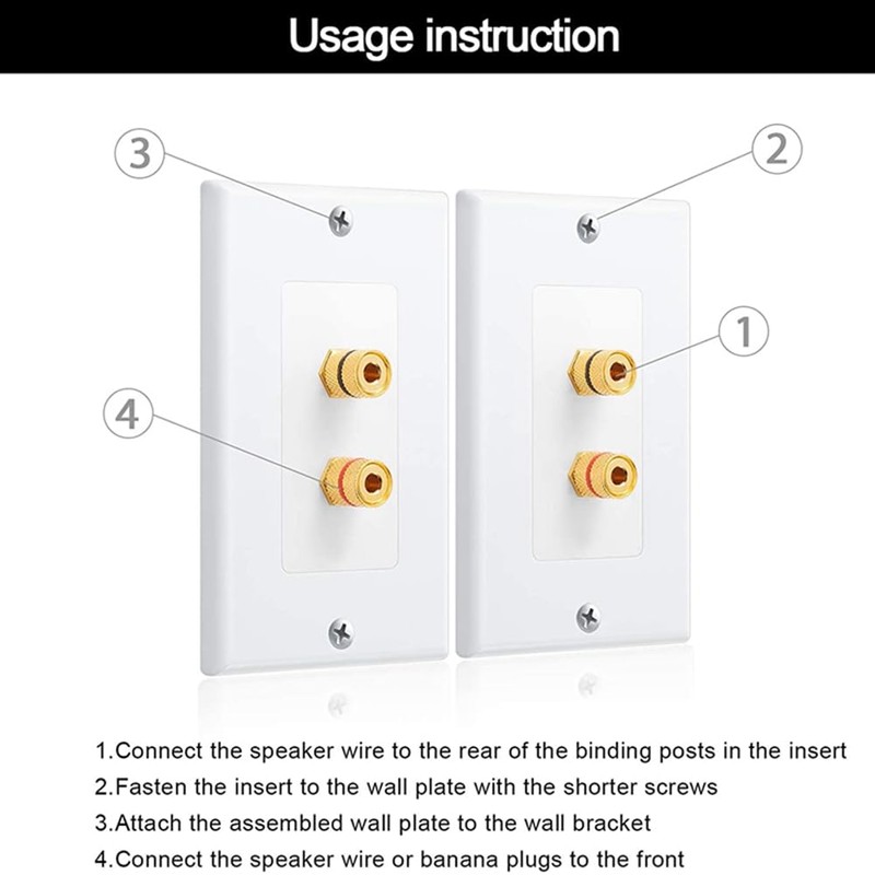 8 Pack Single Gang 1.0 Speaker Wire Wall Plate (Banana