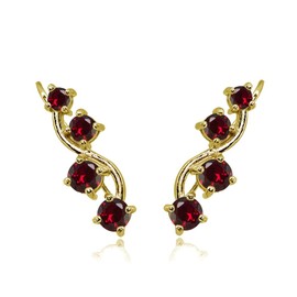 Gold Ruby Earrings for Women Yellow Flashed Sterling Silver Synthetic Gemstone Vine Red Climber Crawlers Prom Bridesmaids Fashion Trendy Summer