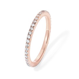 PAVOI 14K Gold Plated Sterling Silver CZ Simulated Diamond Stackable Ring Eternity Bands for Women (Rose Gold, Size 4)