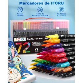 Marcadores Plumones Doble Punta Pincel IFORU 72 Colores