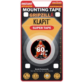 KLAPiT Super Tape - GRIPZILLA 1 Meter Heavy Duty Double-Sided Nano Tape | Holds 60LB/27KG | Fiber-Infused, Waterproof, Residue-Free, Strong Adhesive for Walls, DIY Indoor & Outdoor Use (1 pc Pack)