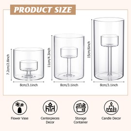Yiyiring 3 Set Hurricane Glass Candle Holders Pillar Votive Hand Blown Clear Cylinder Vase Modern Rustic Table Centerpieces Bulk 3 Sizes (2.8''/4.3''/6'' H)