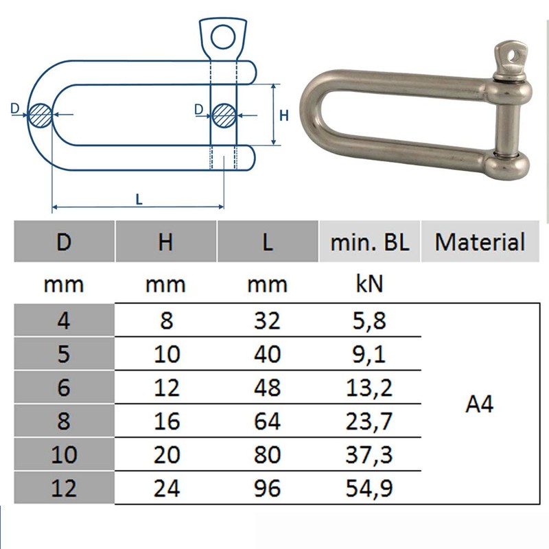 2 x Shackles Long Shape D = 5 x 10
