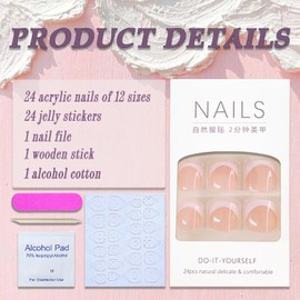 Square Fake Toenails Glossy French Tip Press on Toenails White Nail Tip Short Acrylic False Toes Nails with Flower Designs Nude Artificial Beach Full Cover Toenail for Women Girls 24Pcs
