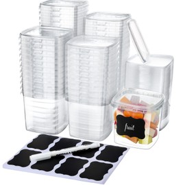 Jinei 50 Pcs Plastic Deli Containers with Lids Clear Square Food Storage Containers Stackable Airtight Square Container with Lids with 9 Labels and Marker for Kitchen Storage Meal Take out (16 oz)