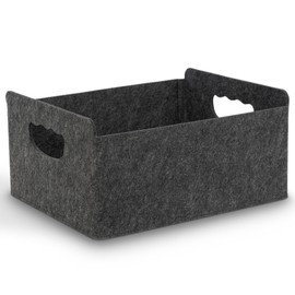 BEHONA Felt Basket Storage Basket, Organiser Box for Cupboard & Shelf, Foldable Storage Basket, Felt Box for Home and Office, Black (Pack of 1)