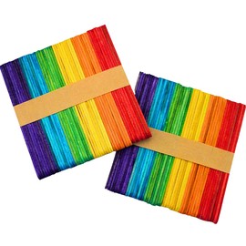 100 Lollipop Sticks, Wood Rainbow Lolly Sticks, Coloured Wooden Lolly Sticks for Craft, Popsicle Sticks 114mm x10mm x 2mm, Lollypop Stick, Craft Sticks for Home and School