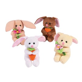 Fun Express Stuffed Bunnies with Flowers and Carrots (Set of 12) Easter Plush Toys and Gifts