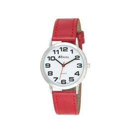 Ravel - Unisex Watch With Large Numbers, red, Strap.