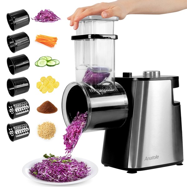 Anatole Electric Cheese Grater Stainless Steel Vegetable Shredder 6 Blades