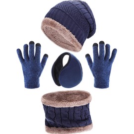 Tatuo 4 Piezas Set Cálido de Esquí Incluye Calentador Guantes Bufanda Gorro de Invierno Orejeras para Exterior (Azul Marino)
