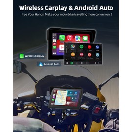 7 inch Motorcycle CarPlay Motorcycle w Dual 2K Dash Cam Wireless Carplay Android Auto Screen for Moto with GPS Navigation for Motorbike Voice Control Light Sensor Bluetooth TF-64G Waterproof