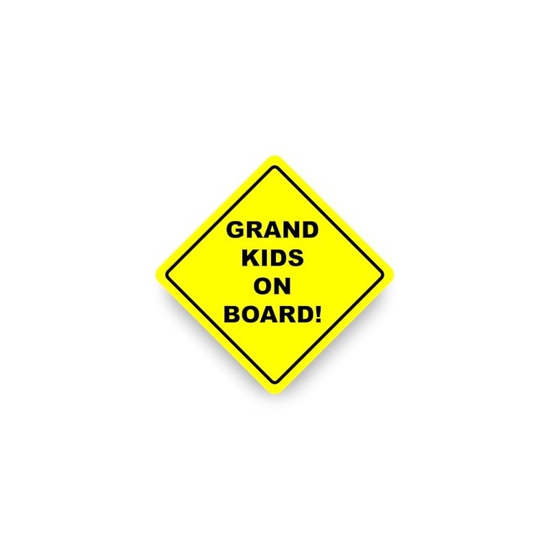 GRAND KIDS ON BOARD WARNING SAFETY BUMPER STICKER Yellow Sign