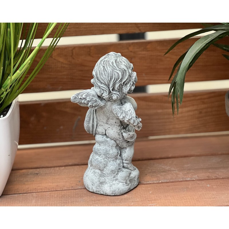 stoneandstyle Stone Figurine Angel with Trumpet Cast Stone Frost-Proof Weatherproof