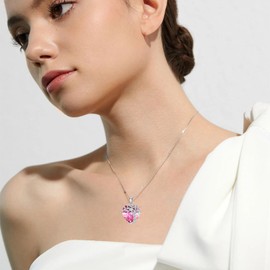 TOUPOP Heart Tree of Life Necklace Sterling Silver Pink Crystal Pendant Necklace Family Tree October Birthstone Jewelry Birthday Mothers Day Gifts for Her Mom Wife