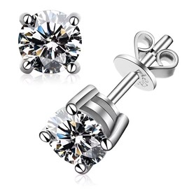 Moissanite Stud Earrings 18K White Gold Plated 925 Sterling Silver Hypoallergenic Earring Jewelry Gifts for Women Men
